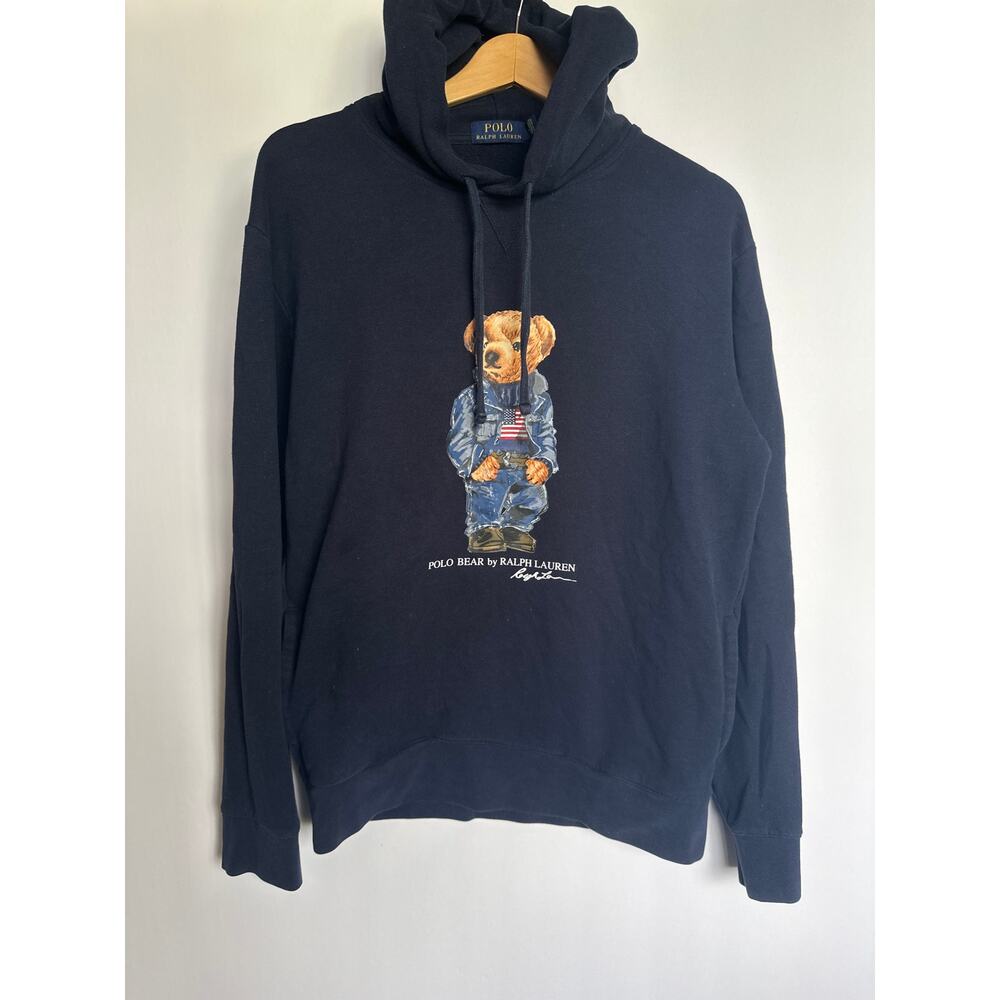 Polo Ralph Lauren🌿 Polo Bear Hoodie Men Medium Navy Pullover Sweatshirt - Picture 2 of 9